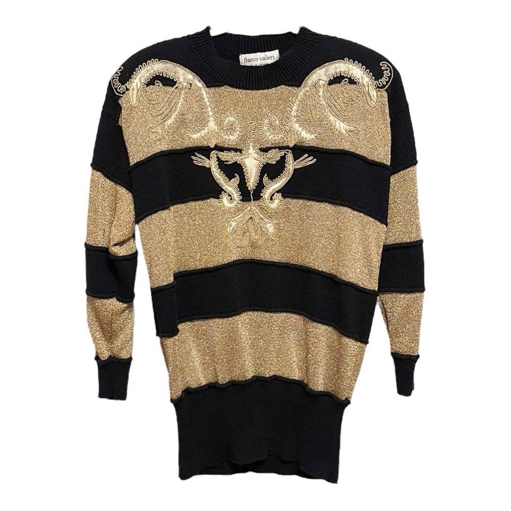 Franco Valeri Vintage Embroidered Knit Long Sleeve Sweater Top